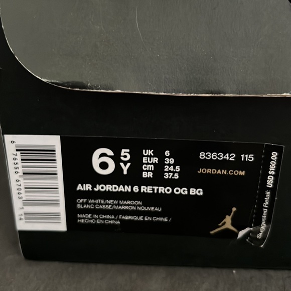 Mens Air Jordan 6 Retro OG BG Maroons - Picture 2 of 4